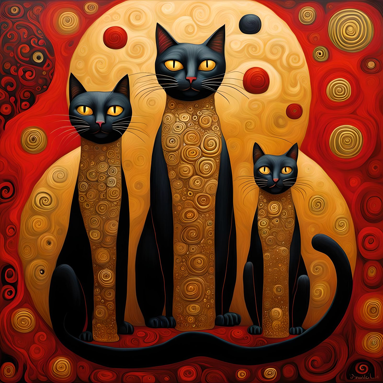 Golden Cats in a Surreal Dreamscape