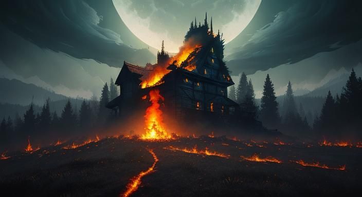 Fiery Lycanthrope in Carpathian Night, in Dye-Transfer Style