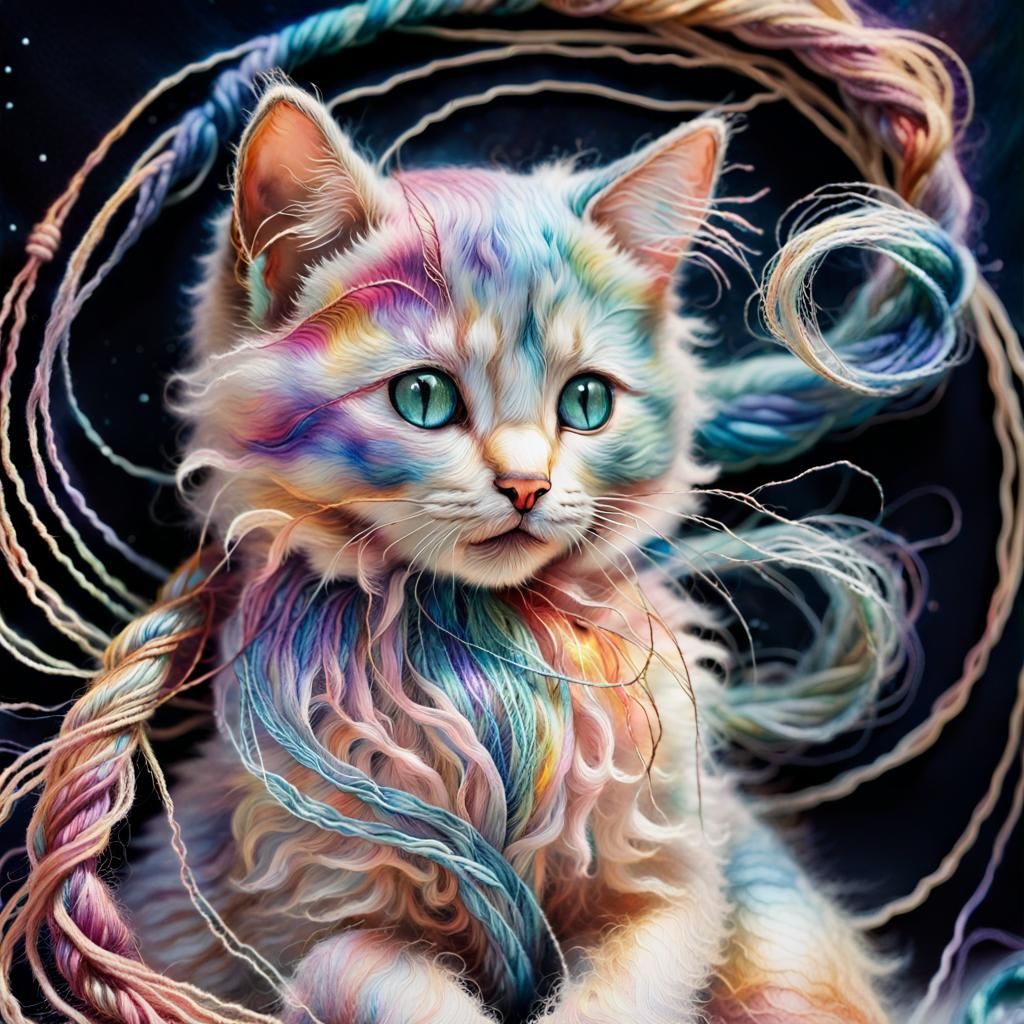 Cosmic Kitten Portrait in Vibrant Watercolor Style