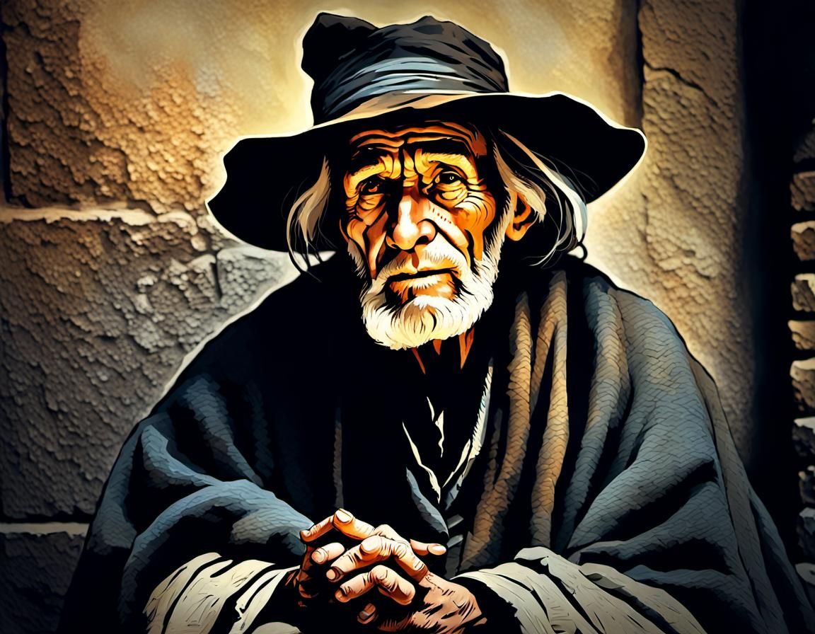Renaissance Old Master Beggar with Lantern