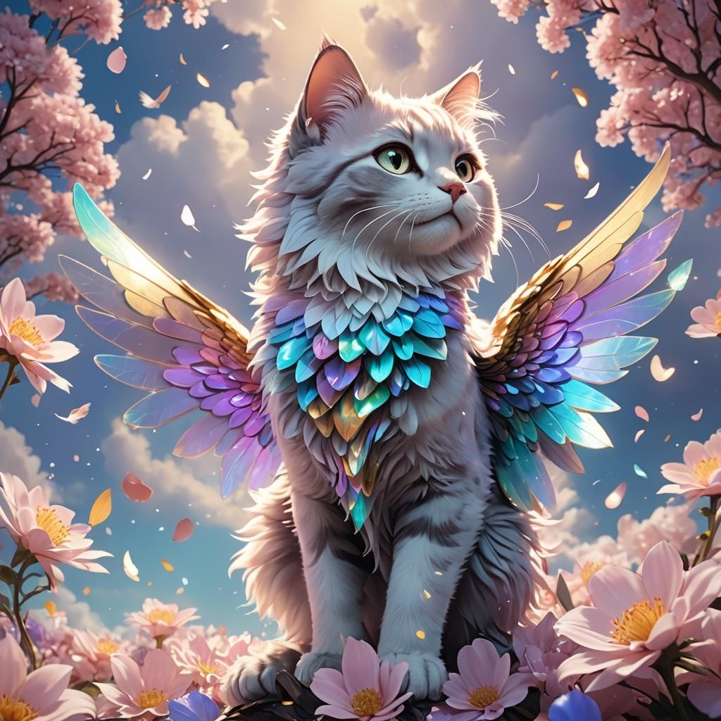 Winged Cat in Dreamy 3D Anime Art