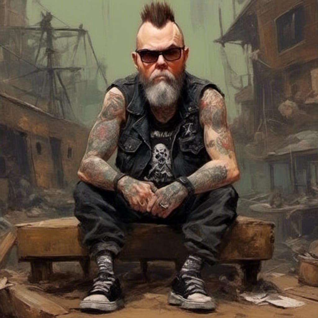 Sinister Antihero Punk with Tattoos in Digital Painting Styl...