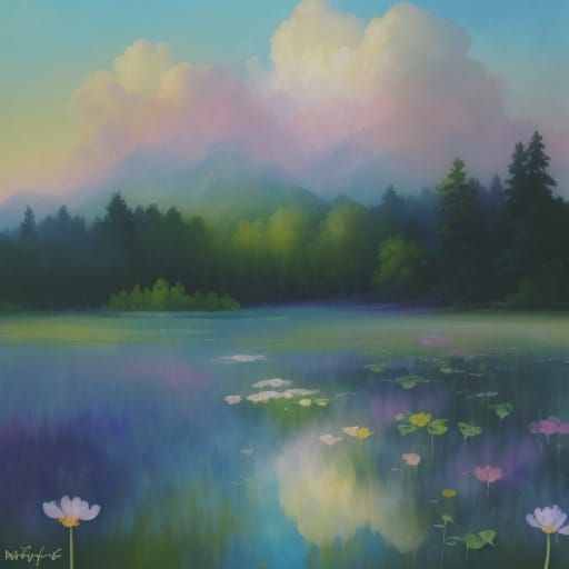 Impasto Gouache Painting of a Soft Flower Blooming