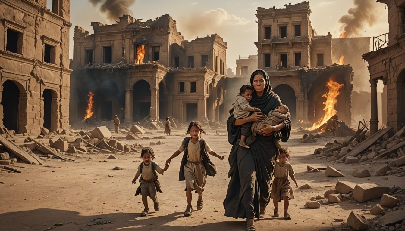 Ancient Desert People Fleeing Ruined City