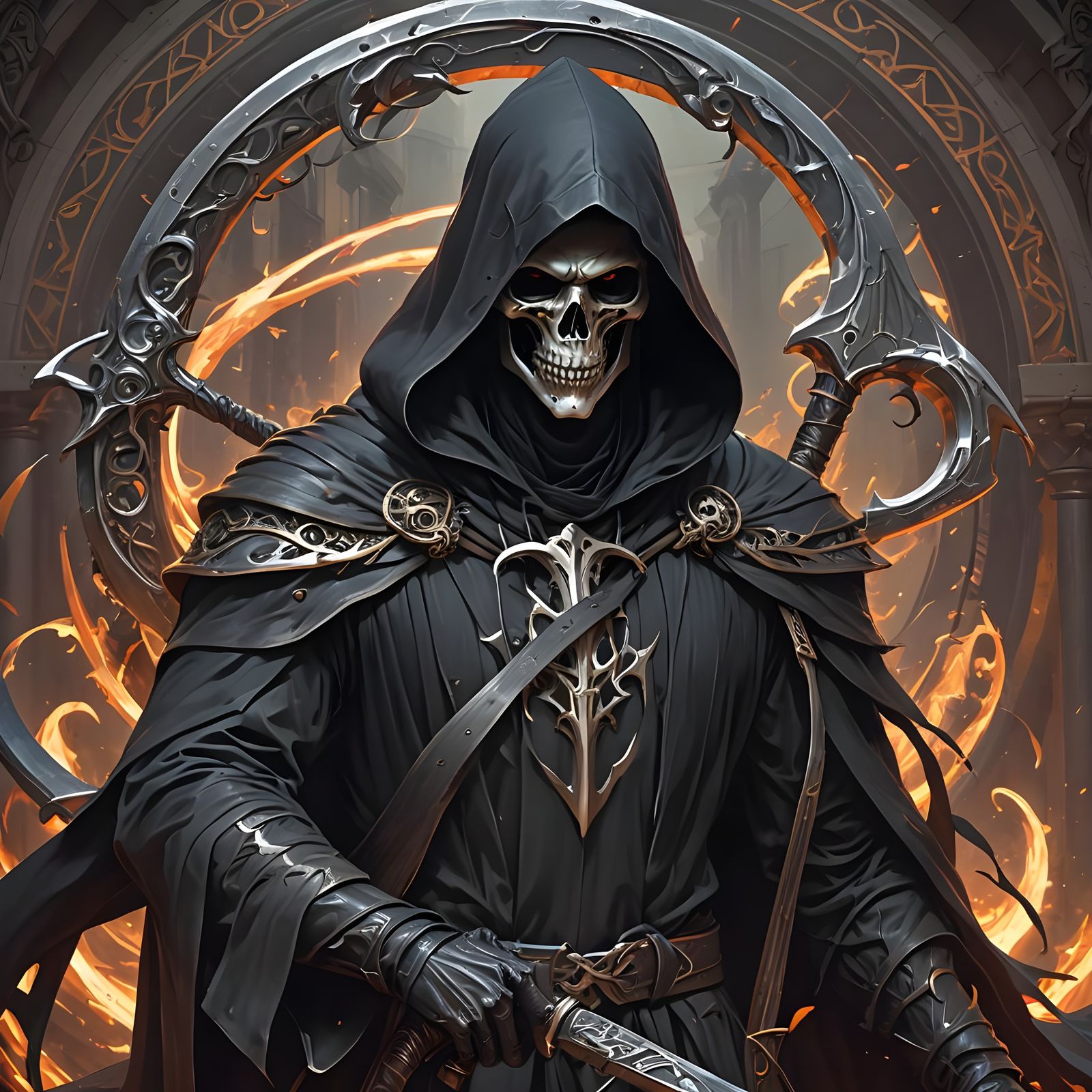 Hooded Grim Reaper Portrait in Hyperdetailed Style