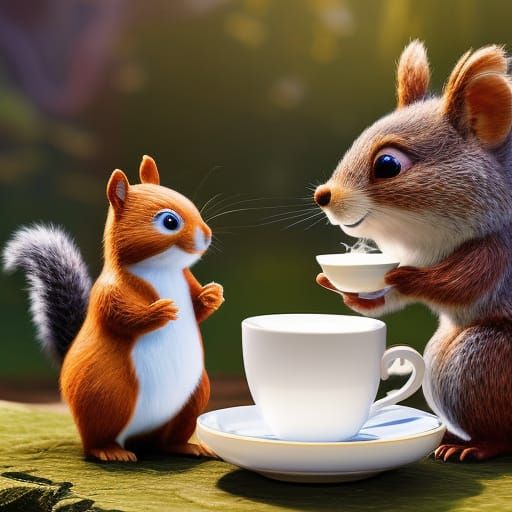Squirrel's Tea Party: A Whimsical Storybook Scene