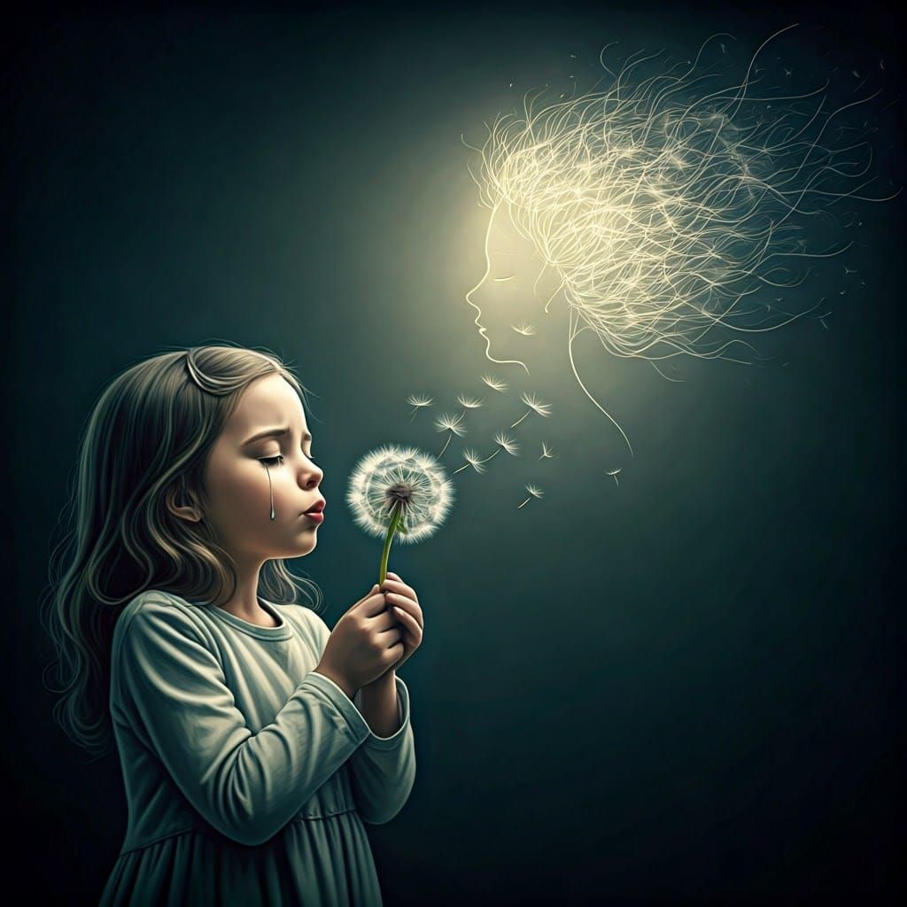 Girl with Dandelion in Watercolor Ukiyo-e Style