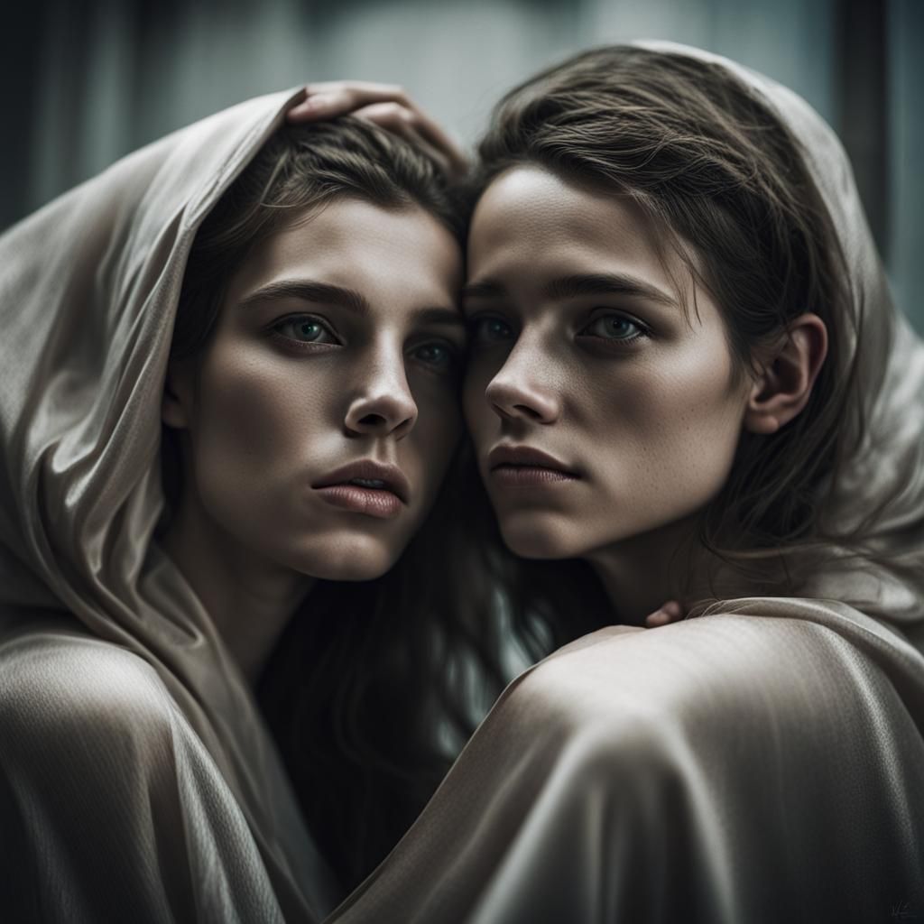 Intimate Portrait of Two Women in Silk