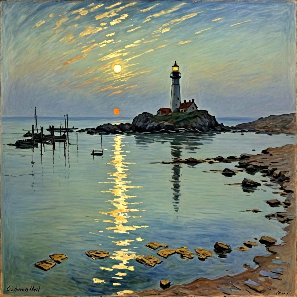 Weathered Lighthouse as Impressionist Oil Painting