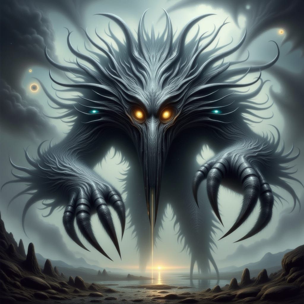 Ethereal Gray Beast Amidst Mysterious Arcadian Landscapes