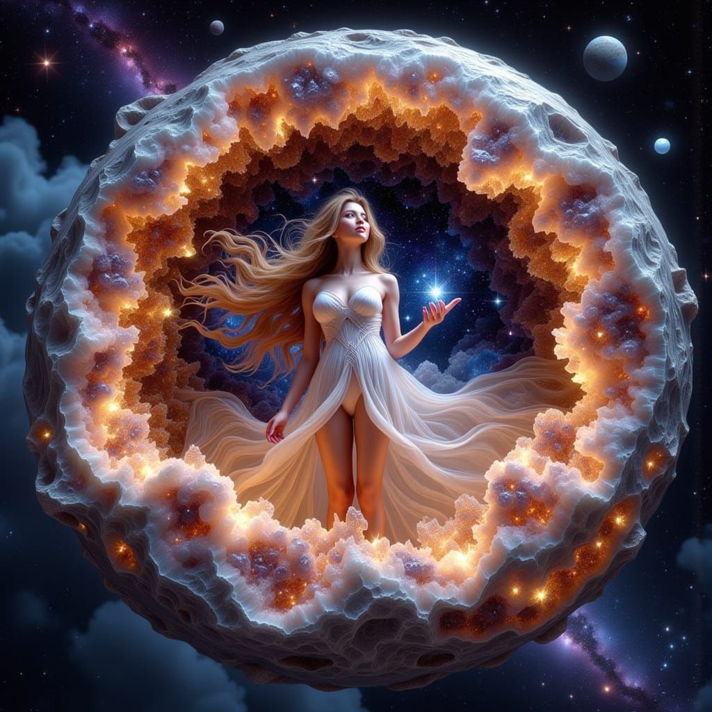 Cosmic Goddess Inside Geode Planet