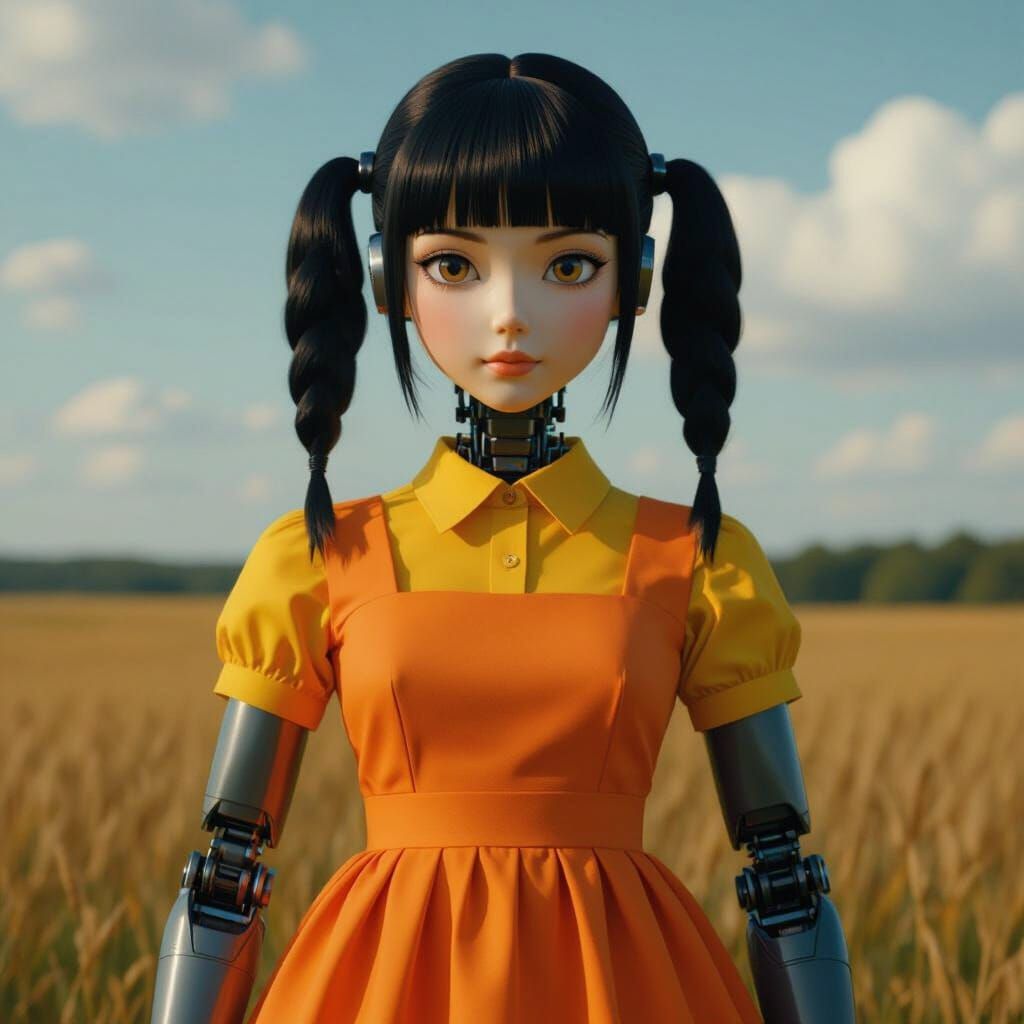 Giant Robotic Doll from Squid Game in Cinematic Style
