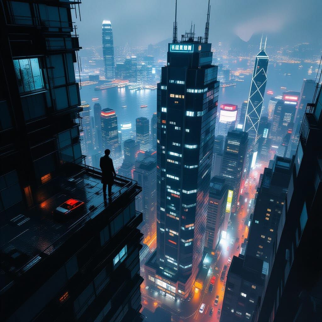 Hong Kong Skyscraper Ledge in Dystopian Style