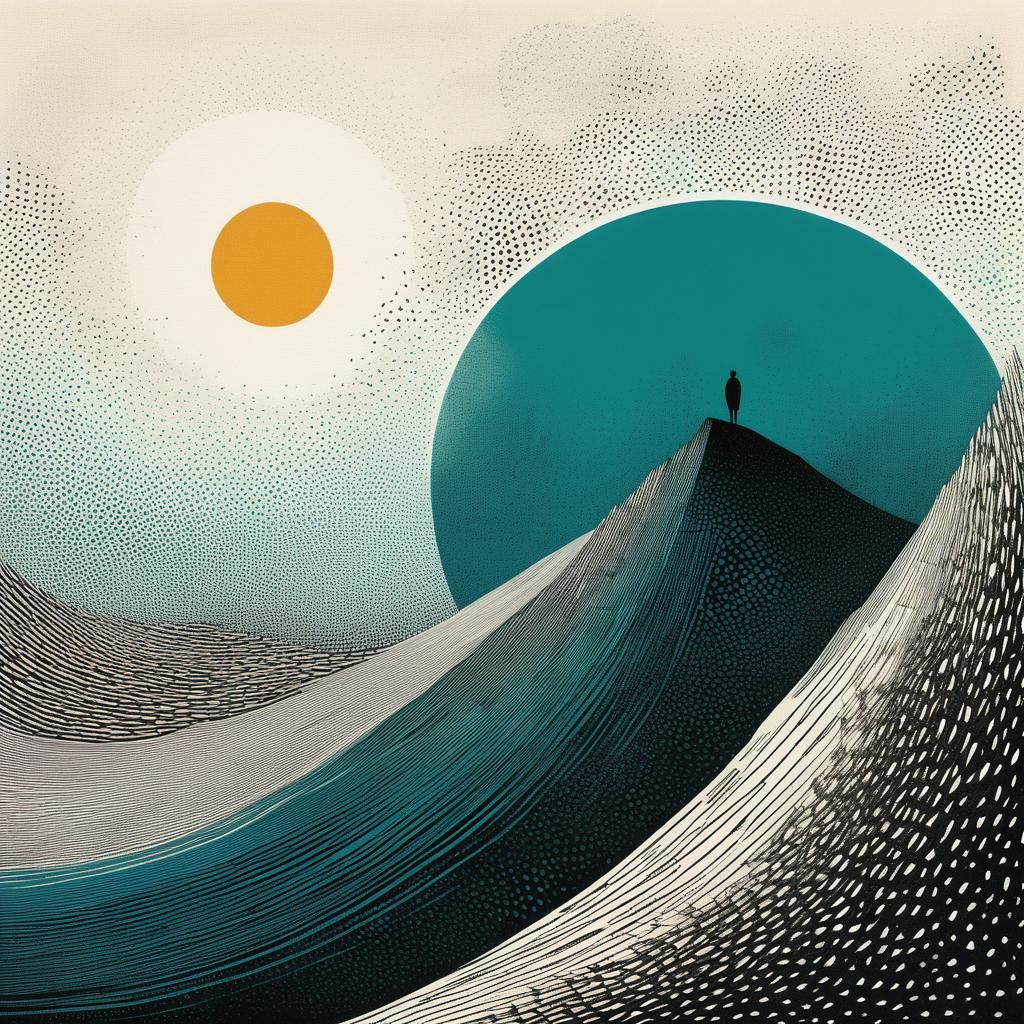 Surrealistic Halftone Sun Portrait in Mixed Media Collage