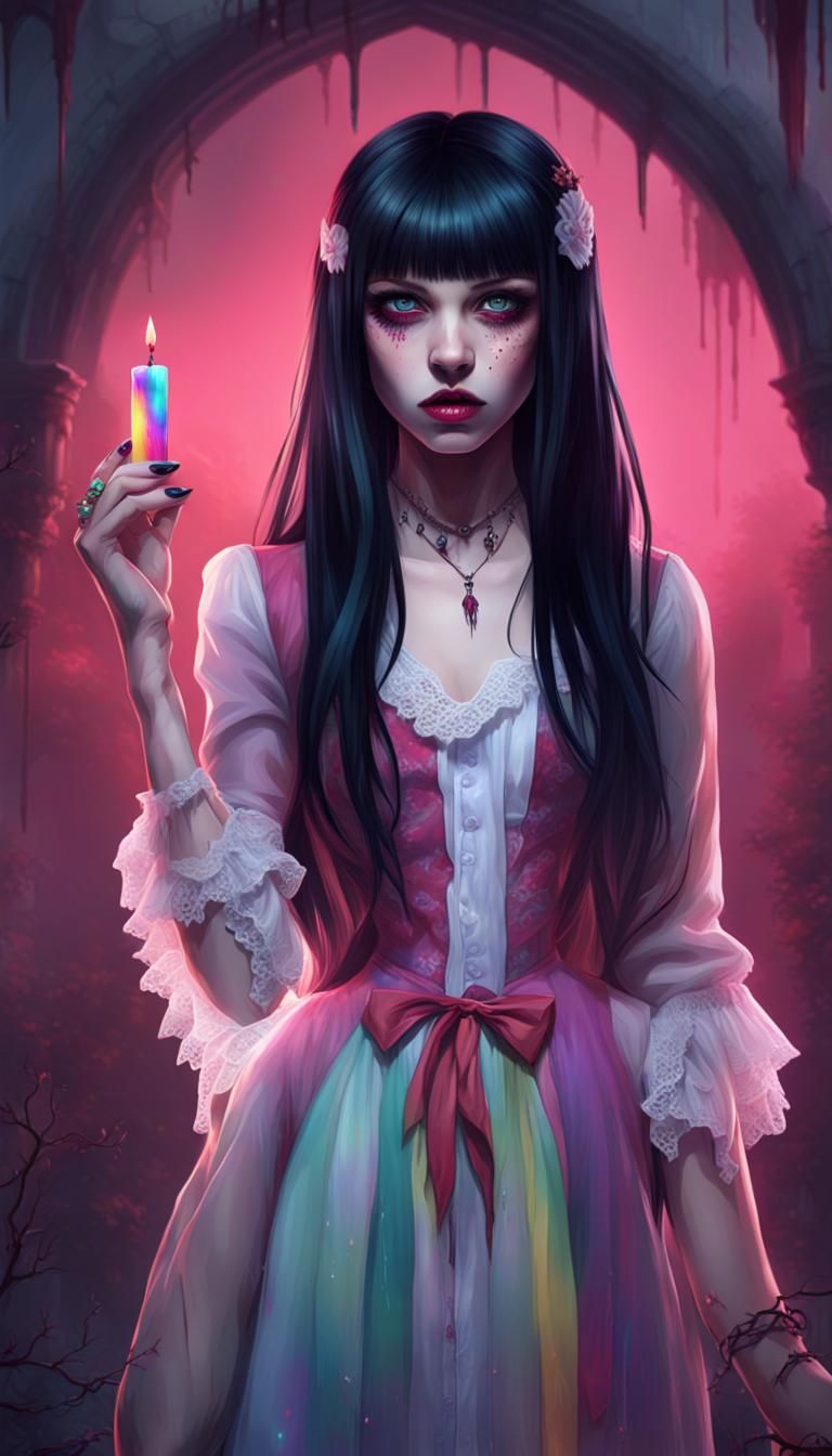 Pastel Goth Vampire Girl in Digital Art Style