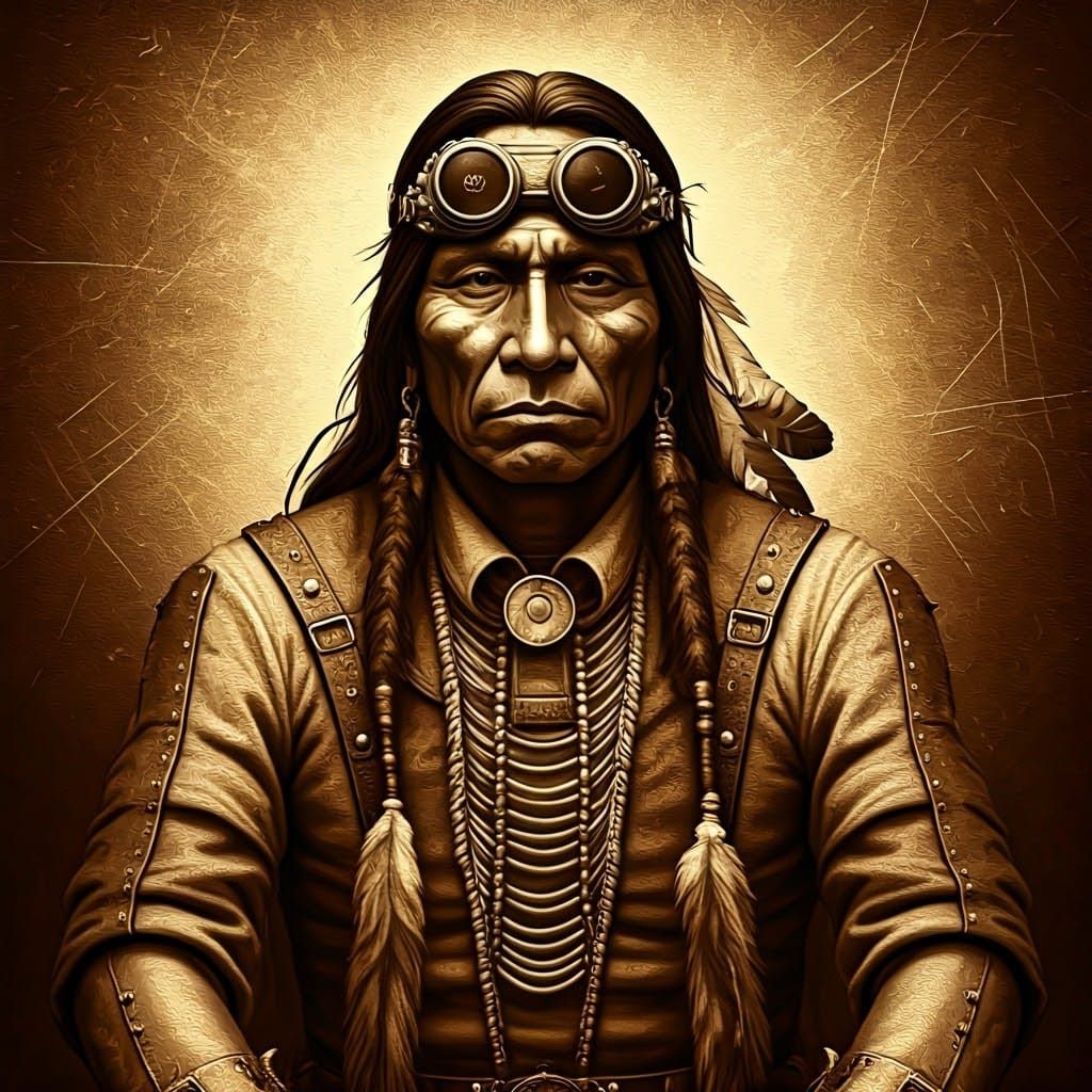 Sepia Monochromatic Masterpiece of a Native American Man in....