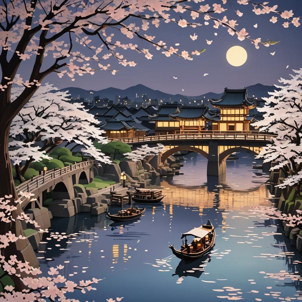 Edo Bridge Crossing in Kirigami Style