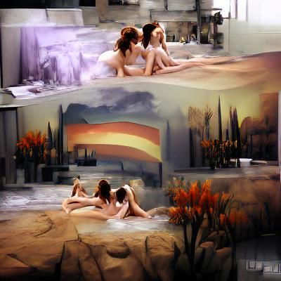 Intimate Bathing Scene: A Matte Painting