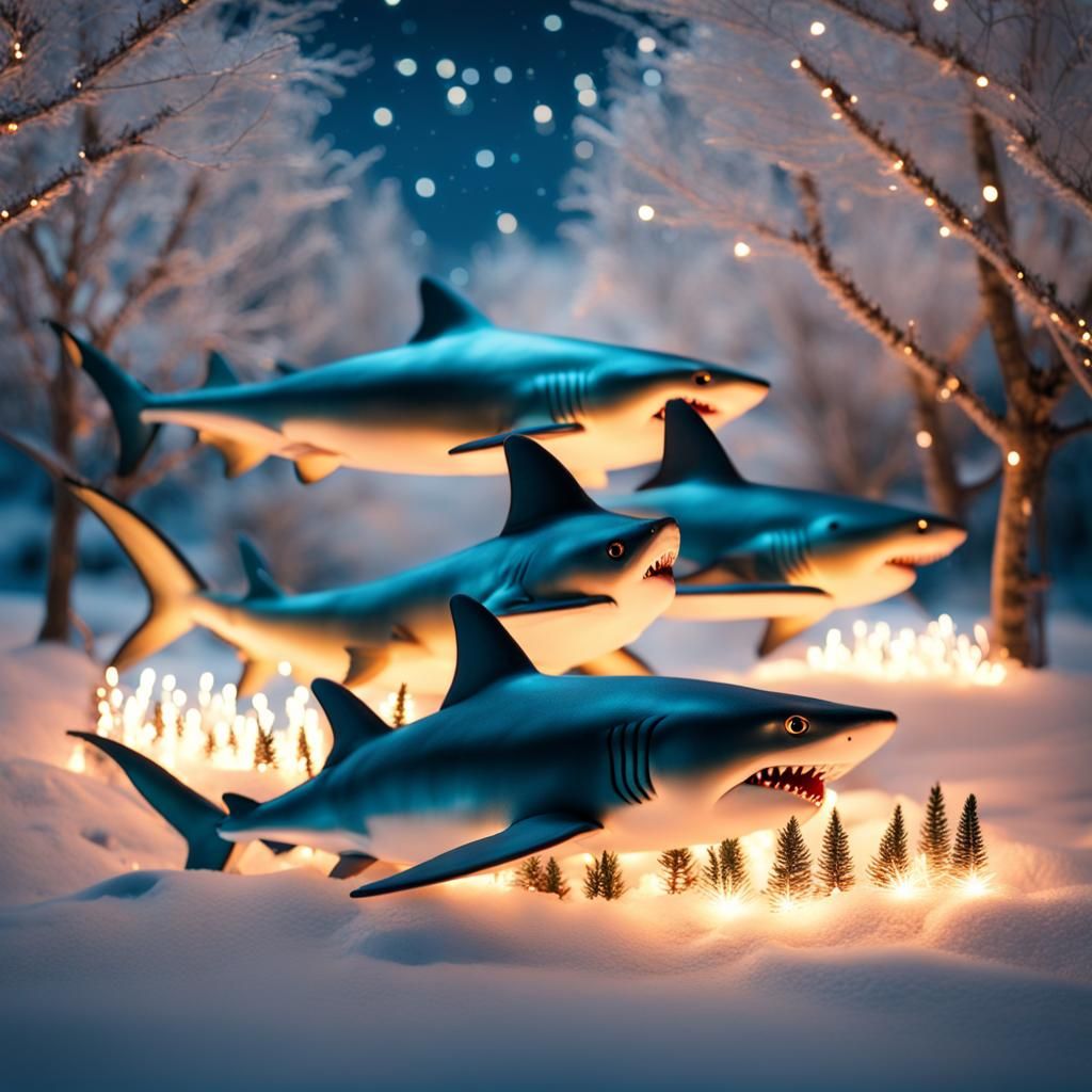 Shark Family Celebrates Christmas Underwater with Sparklers