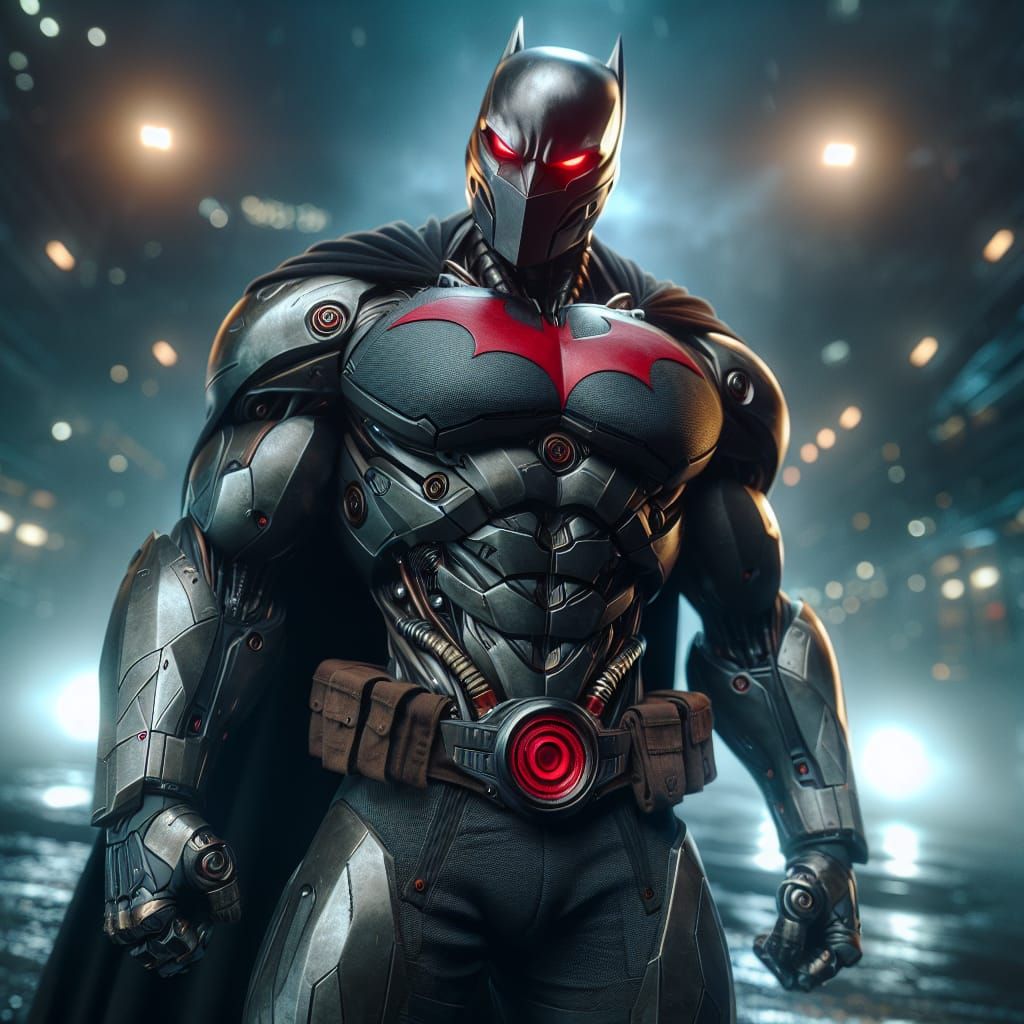 Futuristic Vigilante with Red Batsuit in 8K