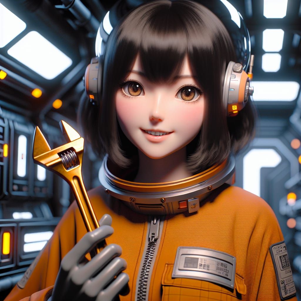 Anime Woman in Spacesuit with Cyberpunk Aesthetic