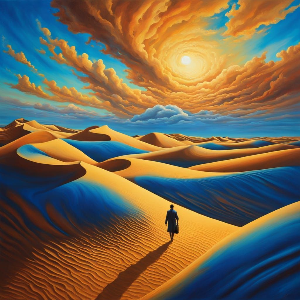 Surreal Desert Wanderer in Abstract Expressionism Style