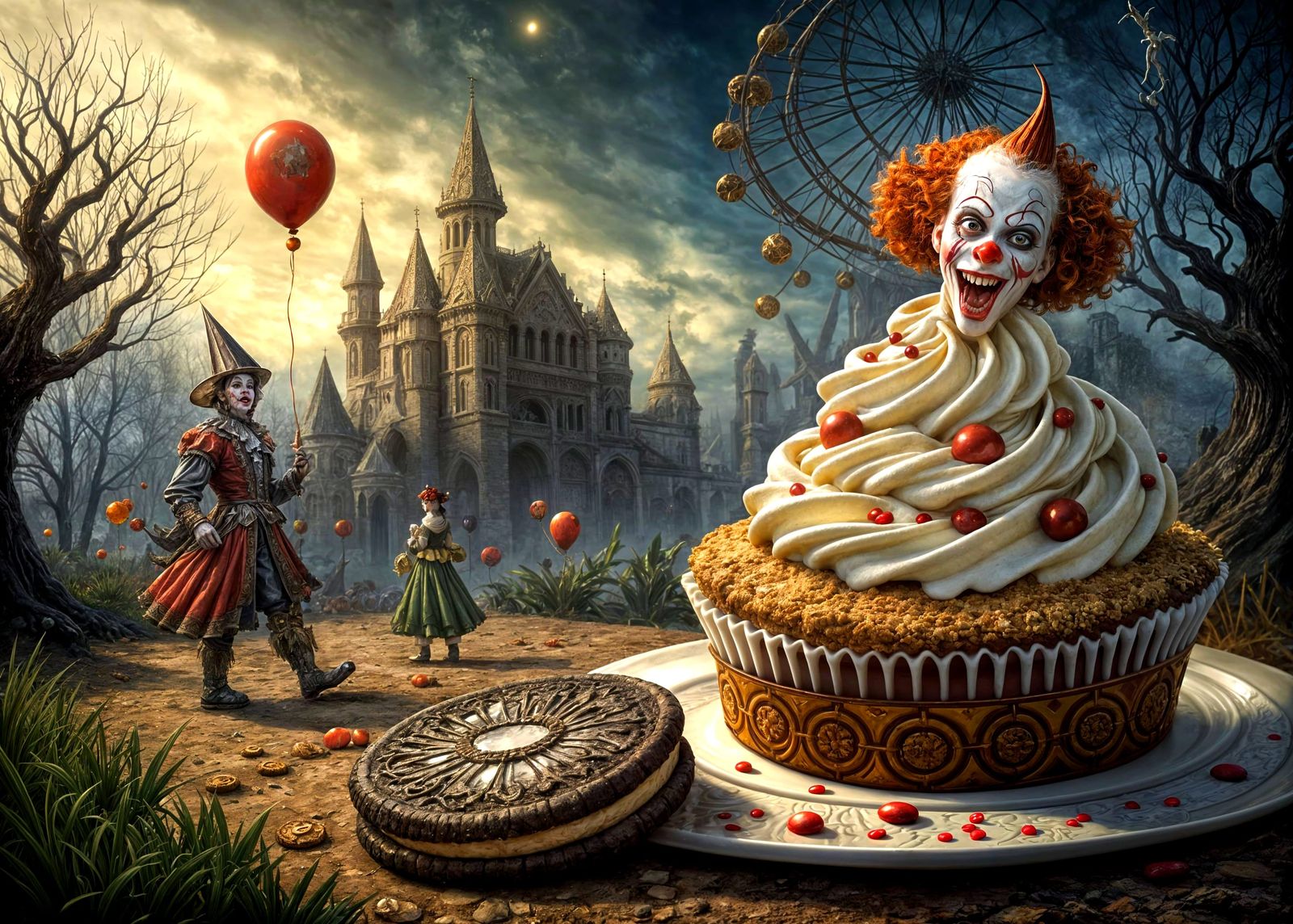 Gothic Horror Dessert Scene in Baroque Style