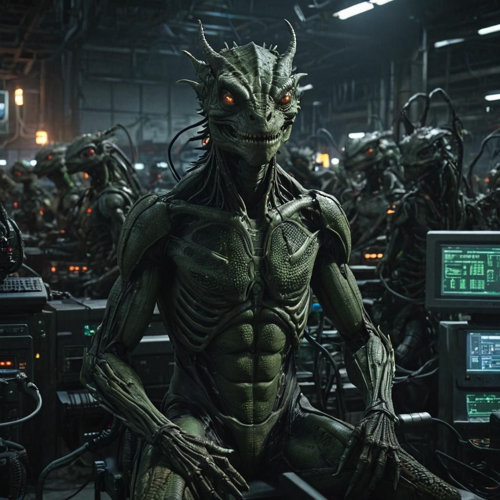 Lizard Man Controls Alien Clone Factory in 3D