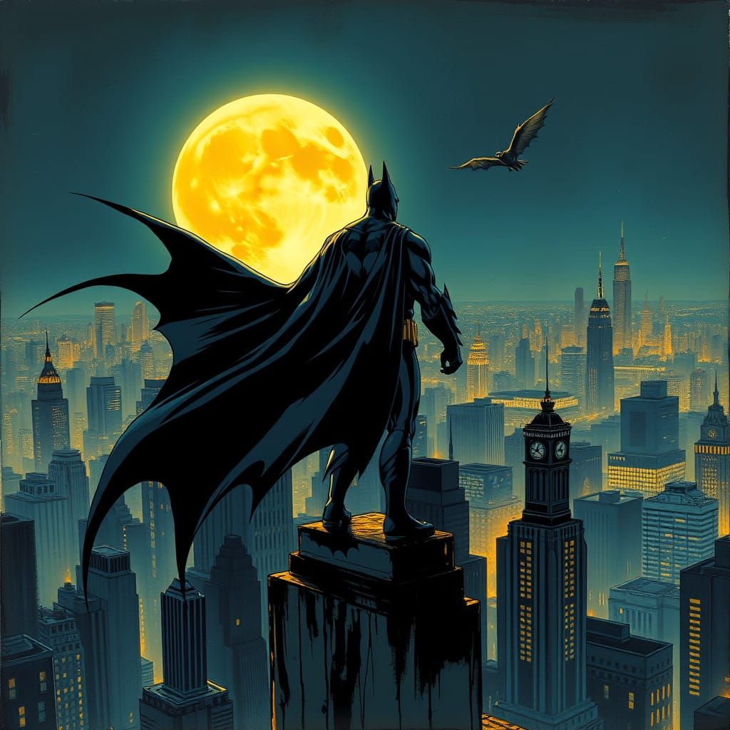 Gotham City at Night, Heroic Batman Silhouette