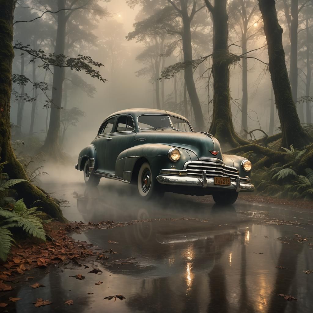 Mystical 1948 Chev Fleetline in a Misty Forest
