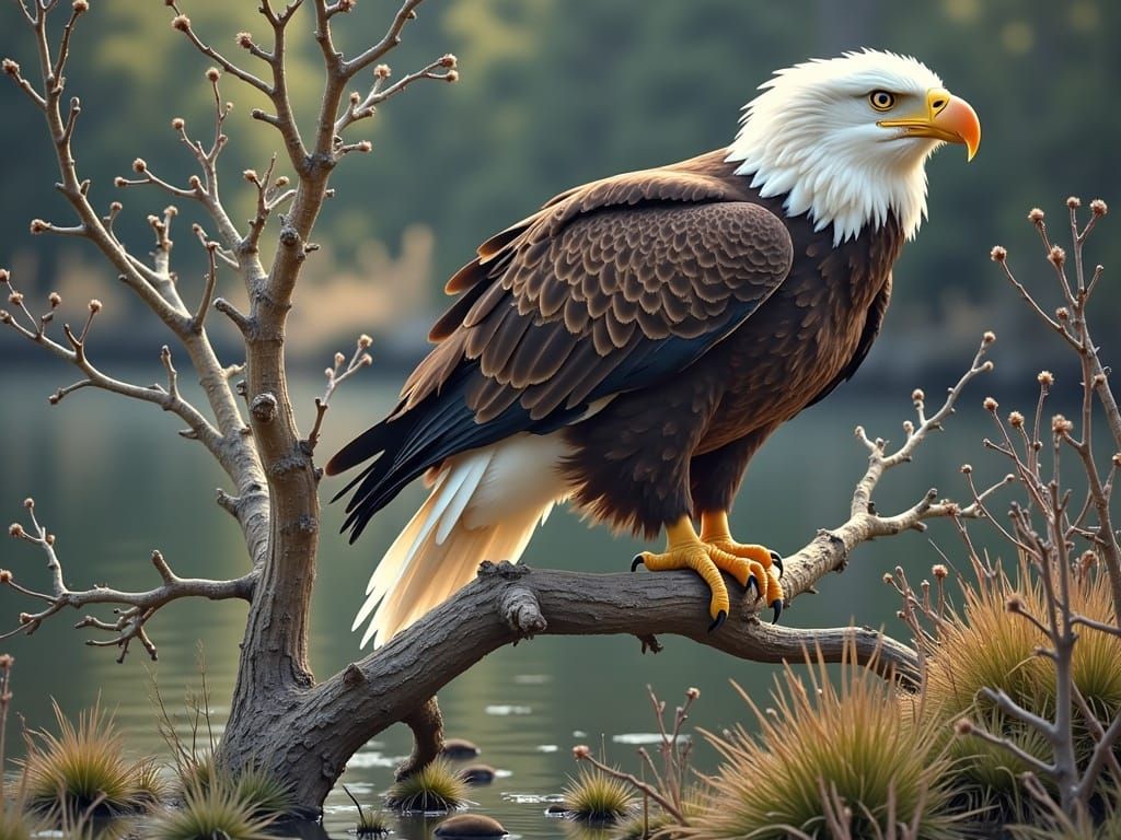 Majestic Bald Eagle Wildlife Illustration at Sunrise
