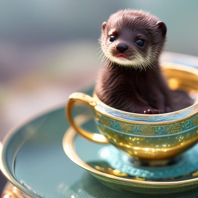 Cute Otter in Teacup: 3D Rendered Art