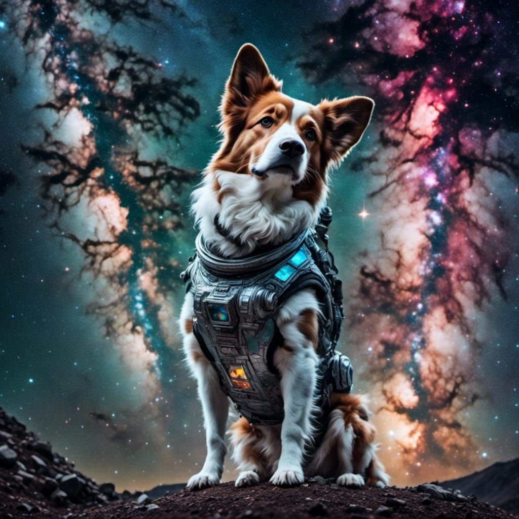 Astronaut Dog Floats Through Aurora Borealis