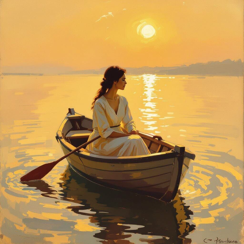 Woman in Boat: Impressionist Seascape