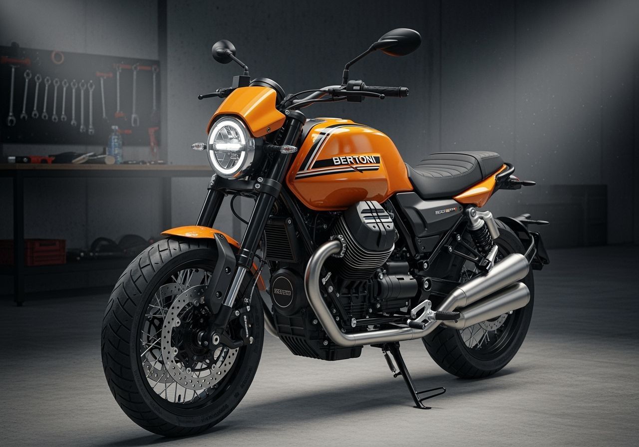 Glossy Orange-Yellow Bertoni Motorcycle in Industrial Garage