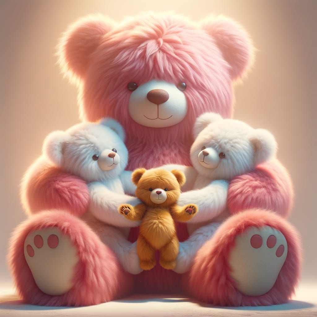 Whimsical Teddy Bears Hugging
