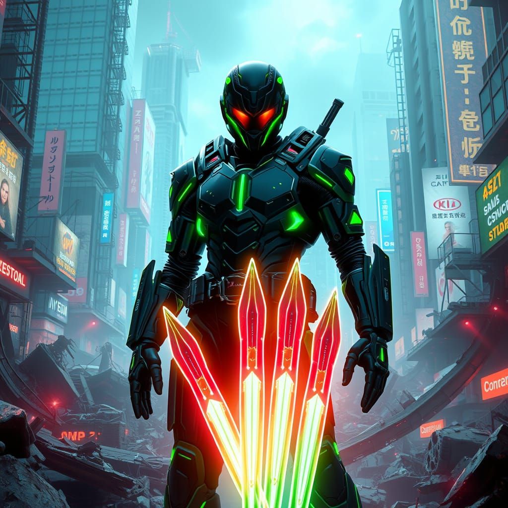 Cyberpunk Psycho Ranger in Gothic Futurism Armor