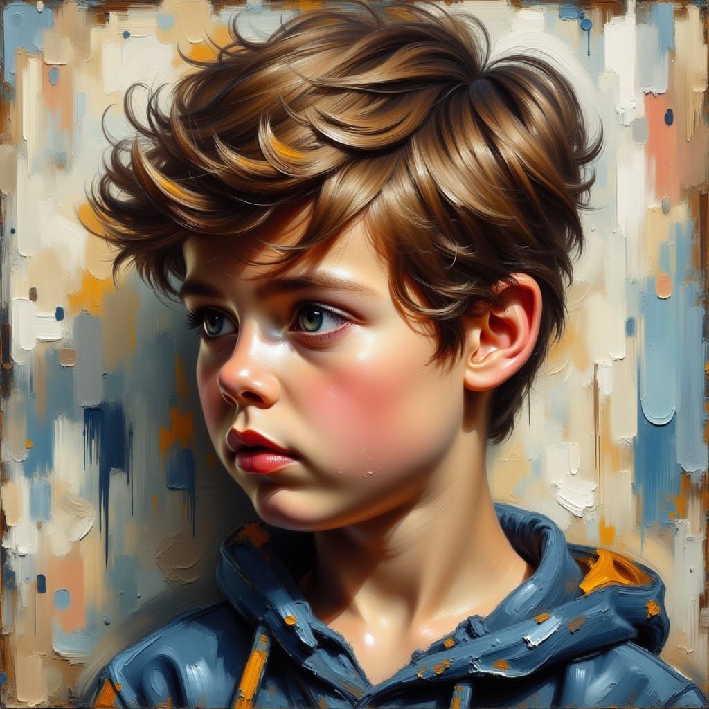 Youthful Emotion in Vibrant Oil Portrait