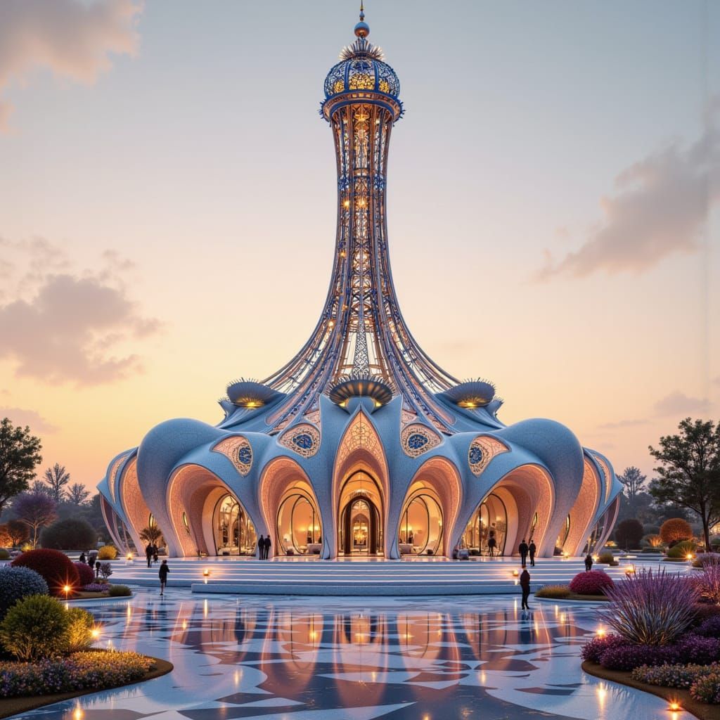 Mughal Art Nouveau Fusion: Futuristic Temple Minaret