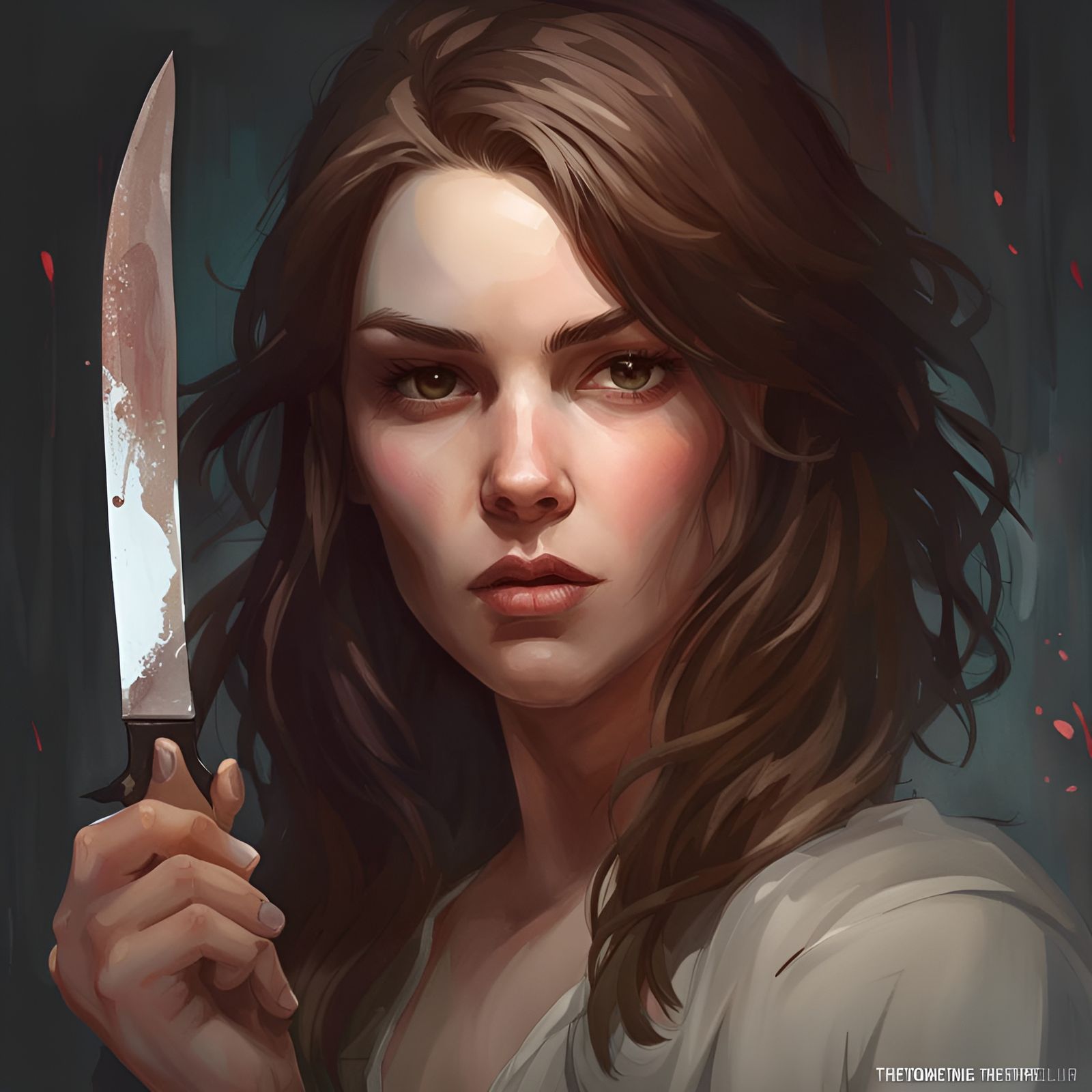 Intricate Portrait of Woman Holding Knife