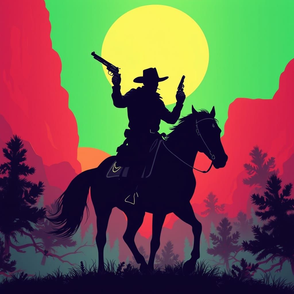Psychedelic Cowboy Silhouette with Revolver