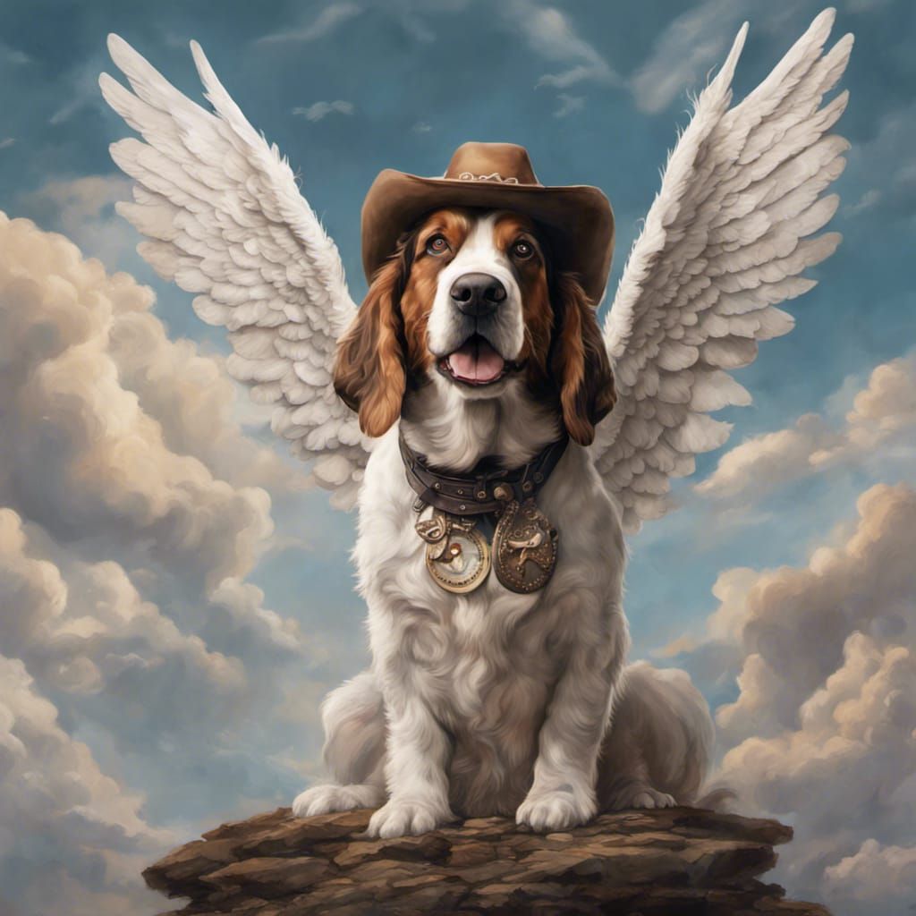 Bassett Hound Angel Soaring Through Clouds