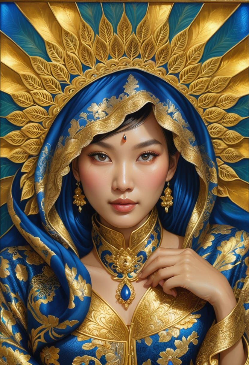 Southeast Asian Woman in Vibrant Oil Painting with Intricate...