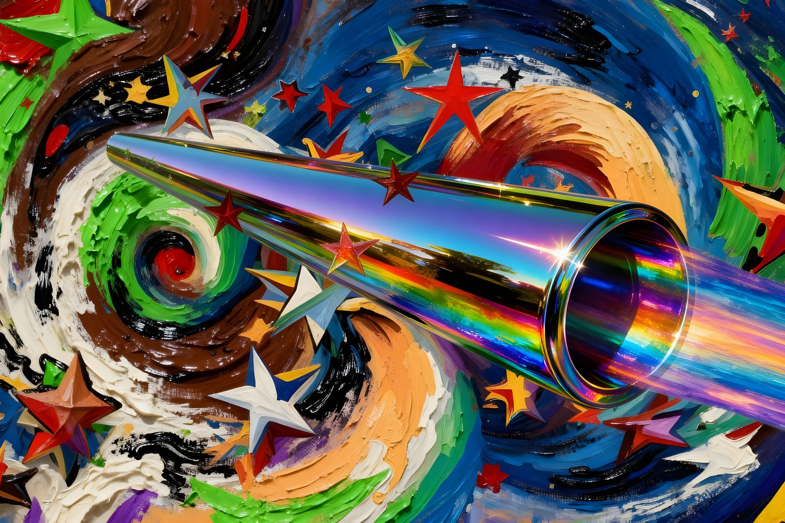 Rainbow Cylinder with Cosmic Vortex in Impasto Oil Style