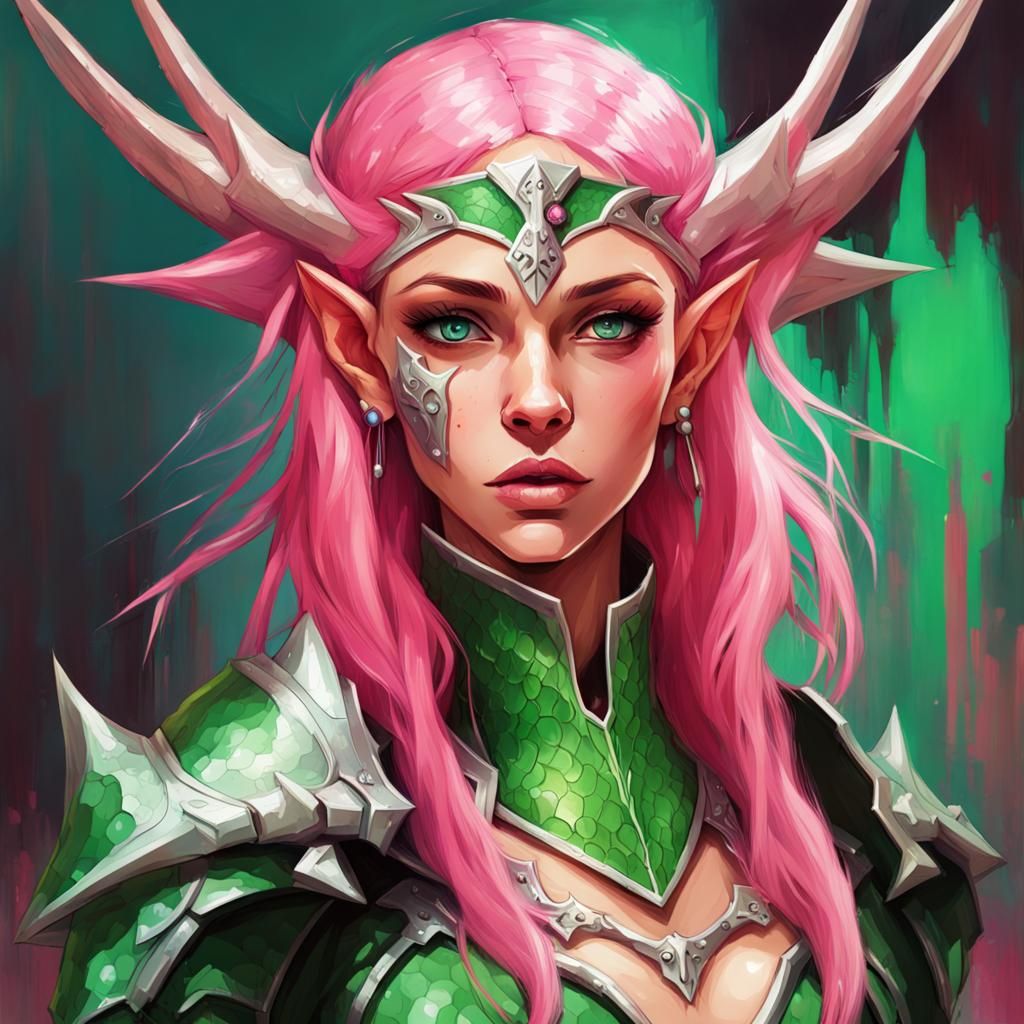 High Elf Princess with Dragon Armor in Graffiti Art