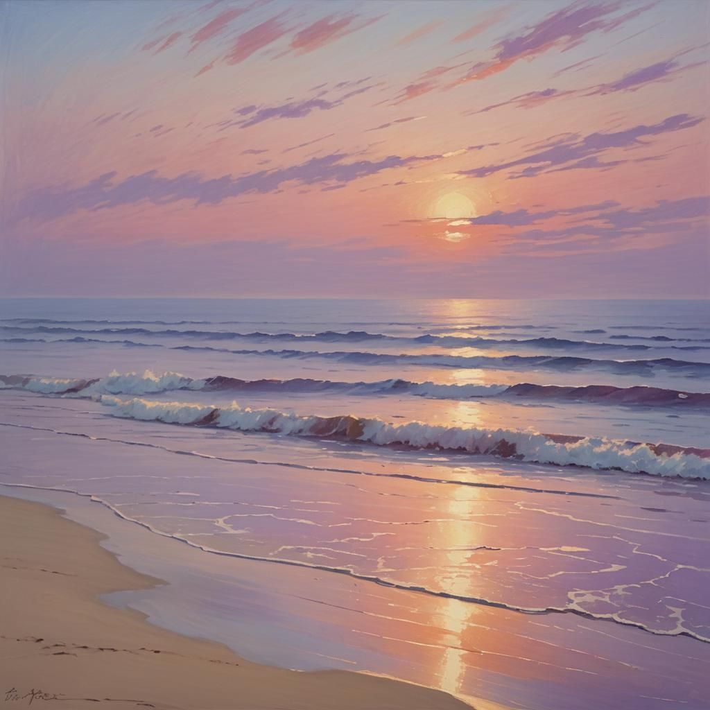 Ocean Sunset in Impressionist Style