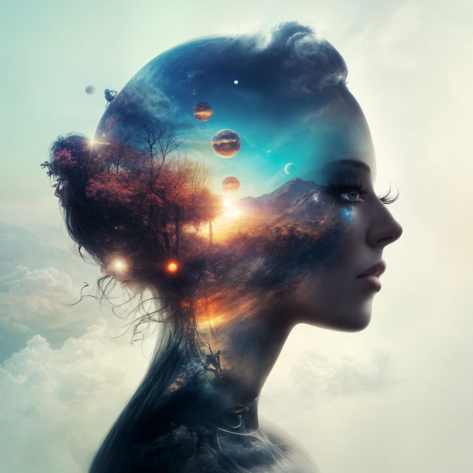 Stunning Dark Fantasy Portrait in Double Exposure