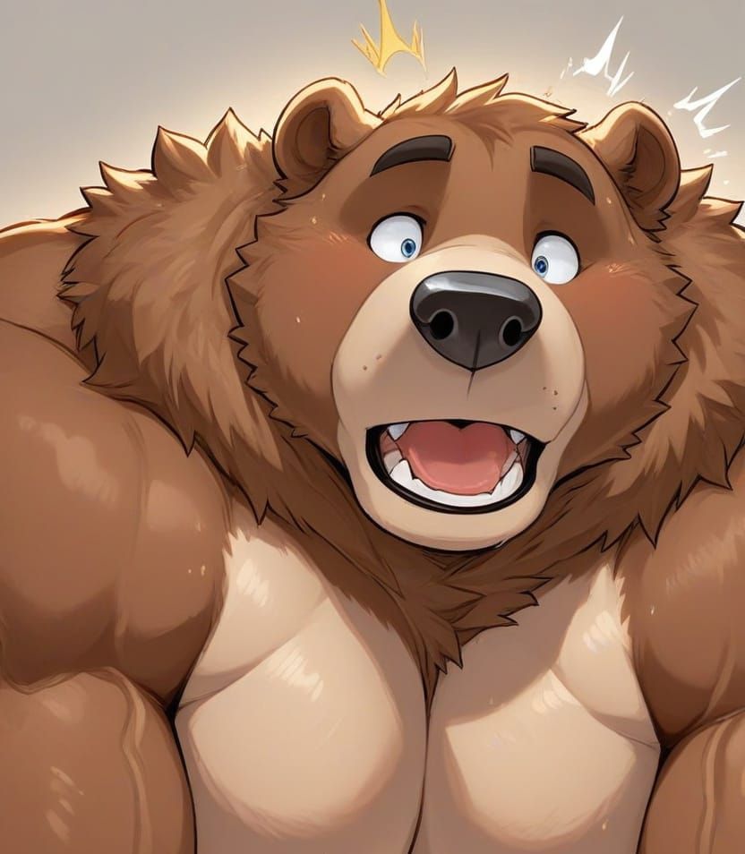 Cute Obese Bear Portrait with Fuzzy Brown Fur