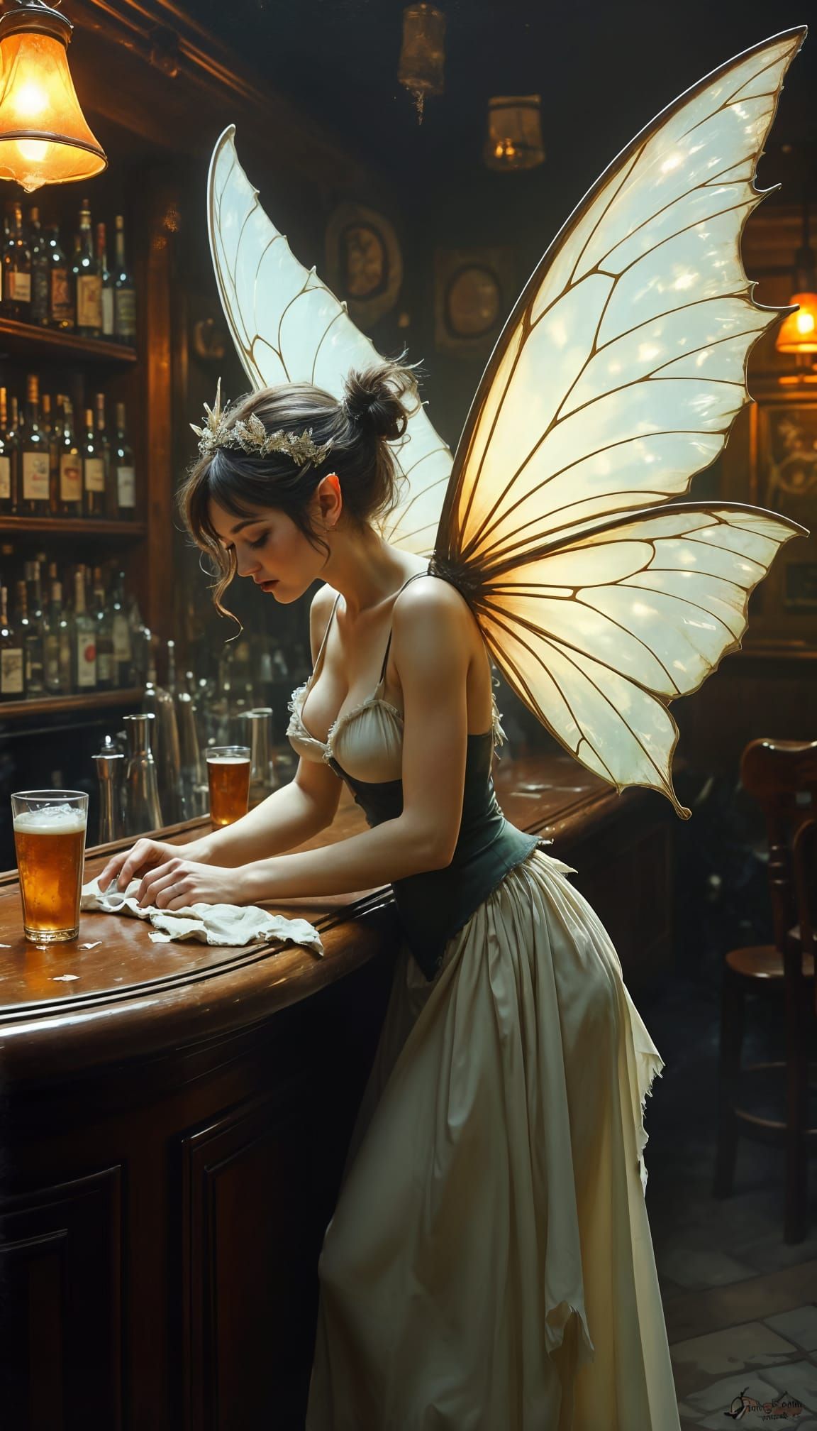 Bar Pixie Cleaning Up After Wild Party, Digital Art