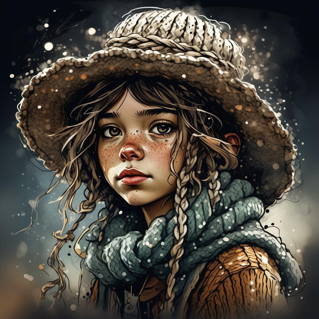 Knitted Hat Girl Portrait in Steampunk Style